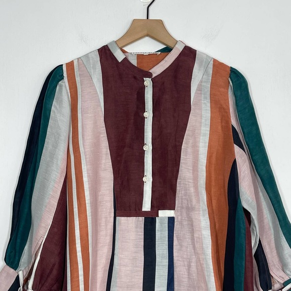 Apiece Apart Isli Viola Top Women's SZ 10 Alhambra Stripe Linen Silk Blend - Picture 5 of 12